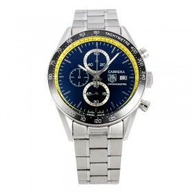 Tag Heuer Carrera Working Chronograph Ceramic Bezel with Black Dial S/S-Yellow Innner Bezel