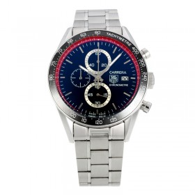 Tag Heuer Carrera Working Chronograph Ceramic Bezel with Black Dial S/S-Red Innner Bezel