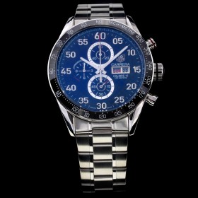 Tag Heuer Carrera Calibre 16 Working Chronograph Ceramic Bezel with Black Checkered Dial S/S Day-Date