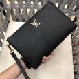 LO--Vu--black Cow leather clutch bag (29cmx19cm)