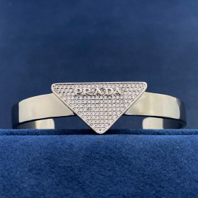 PRADA Prada Personalized Diamond Triangle Logo Silver Bracelet